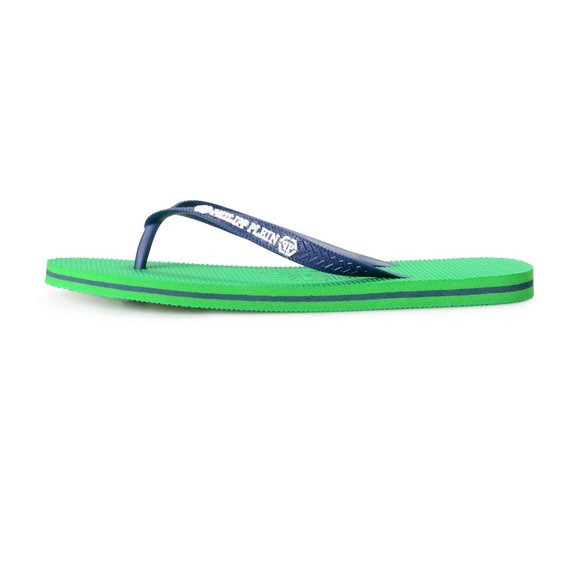 Philipp Plein Men\'s Green/Navy Blue Rubber Logo Print Flip Flops Shoes main image 8